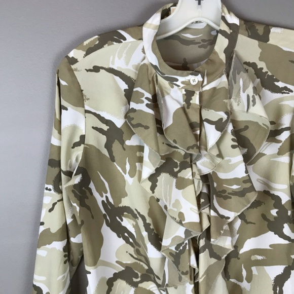 Michael Kors Camouflage Ruffle Front Blouse - Picture 4 of 6
